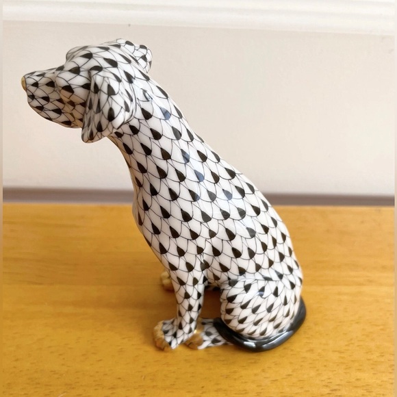 RARE Herend Sitting Dalmatian Black Fishnet Gold-Tone Figurine - Picture 4 of 10